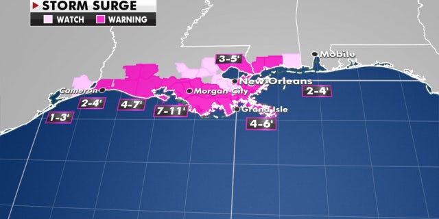Anticipated storm surge from Hurricane Delta.