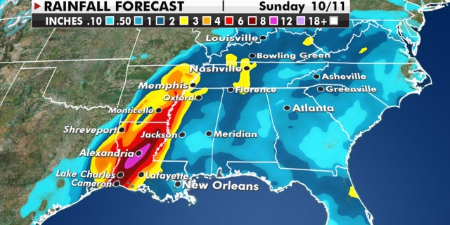 Anticipated rainfall from Hurricane Delta.