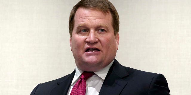 Tony Bobulinski, a former associate of Hunter Biden, talks with reporters before the presidential debate, Thursday, Oct. 22, 2020, in Nashville. (AP Photo/Evan Vucci)