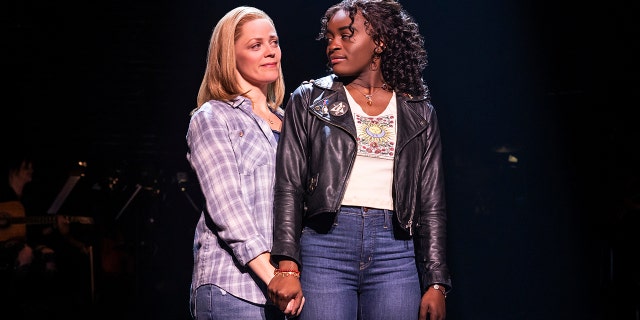 This image released by Vivacity Media Group shows Elizabeth Stanley, left, and Celia Rose Gooding during a performance of "Jagged Little Pill." The musical leads the Tony Awards nominations with 15 nods in a pandemic-shortened season.
