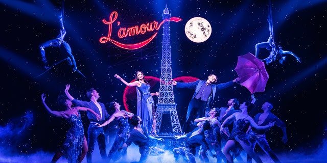 This image released by Boneau/Bryan-Brown shows Aaron Tveit, center right, and Karen Olivo, center left, during a performance of the musical "Moulin Rouge!" Nominations for Tony Awards will be announced Thursday with just 18 eligible plays and musicals making the cut, a fraction of the 34 shows the season before.