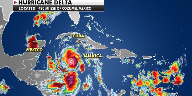 Hurricane Delta is strengthening over the Caribbean Sea on Tuesday, Oct. 6, 2020.