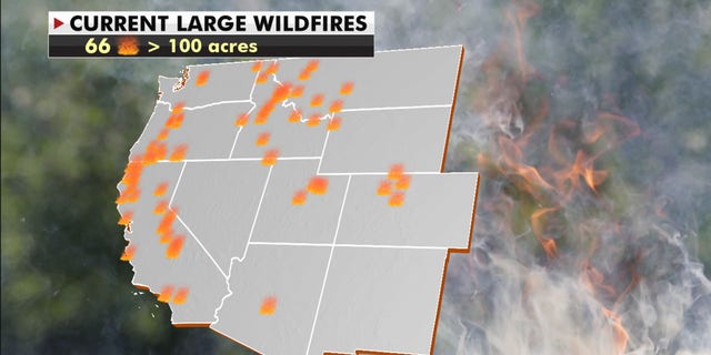 The current number of large wildfires burning across the U.S. as of Oct. 6, 2020.