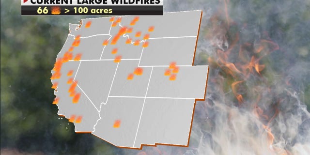 The current number of large wildfires burning across the U.S. as of Oct. 6, 2020.