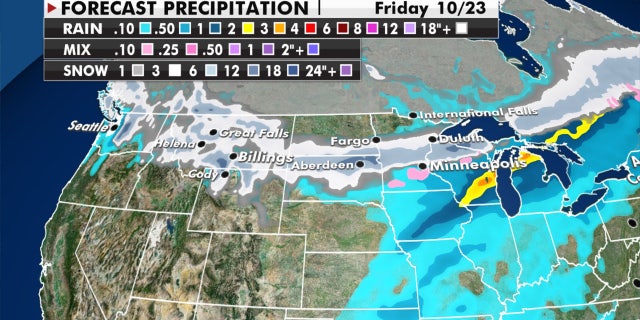 Forecast for snow accumulation through Friday.