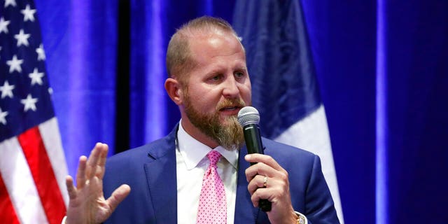 In this Tuesday, Oct. 15, 2019, file photo, Brad Parscale, then-Trump campaign manager, speaks to supporters during a panel discussion, in San Antonio. (AP Photo/Eric Gay)