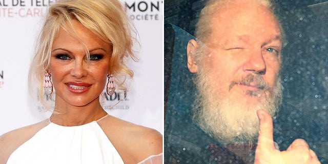 Pamela Anderson and WikiLeaks founder Julian Assange, pictured after his 2019 arrest in London. REUTERS/Hannah McKay