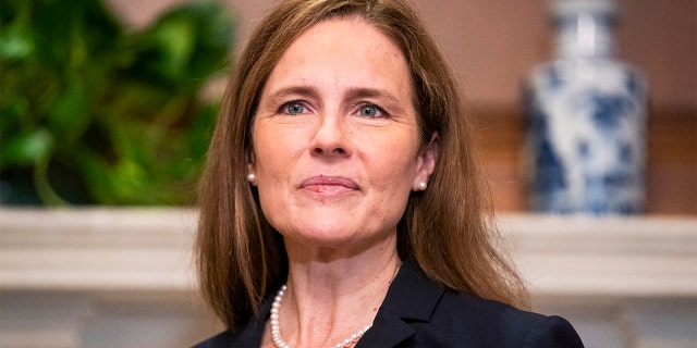Supreme Court nominee Amy Coney Barrett meets with Sen. 마사 맥 샐리, R-Ariz., 사진에없는, 수요일, 10 월. 21, 2020, on Capitol Hill in Washington. Barrett will be sworn in as a justice on Tuesday. (Jim Lo Scalzo/Pool via AP)