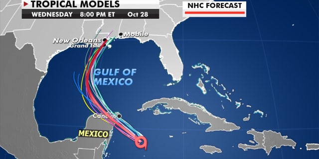 Forecast models showing the track of Tropical Storm Zeta.