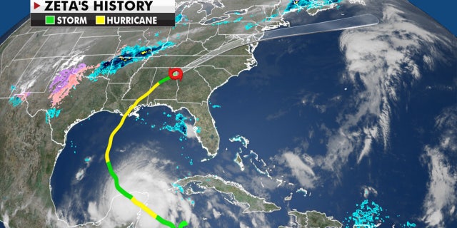 The path of Hurricane Zeta.