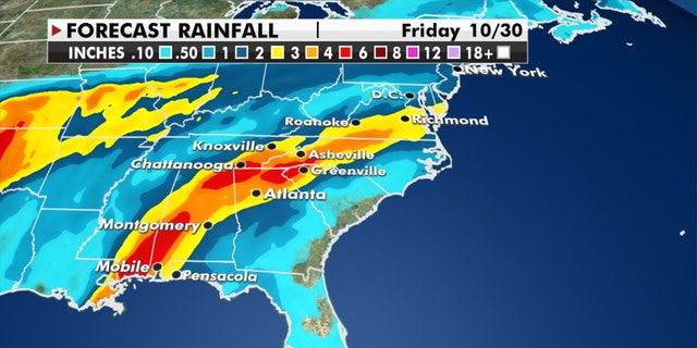 Potential rain amounts through Friday after Zeta makes landfall along the Gulf Coast.