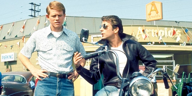 Pictured: Ron Howard (Richie) and Henry Winkler (Fonzie) in 'Happy Days.' The show ran on ABC from 1974 to 1984. 