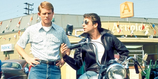 Pictured: Ron Howard (Richie) and Henry Winkler (Fonzie) in 'Happy Days.' The show ran on ABC from 1974 to 1984. 