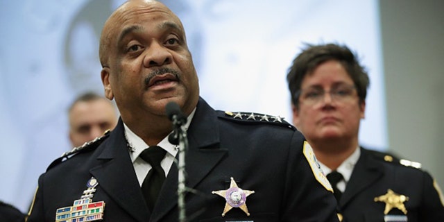 Chicago Police Superintendent Eddie Johnson speaks during a press conference in 2019. (Photo by Scott Olson/Getty Images)
