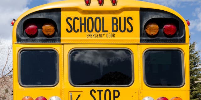 School Bus Details.  Yellow bold American school bus with turning signals and lights. (iStock)