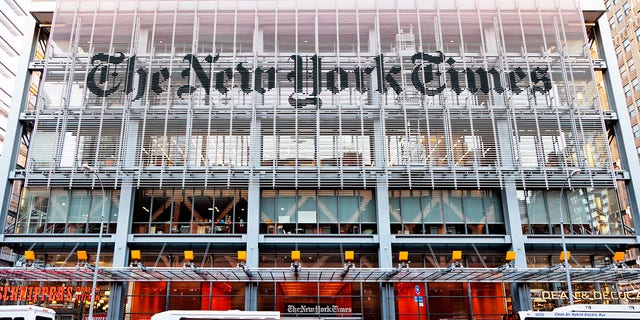 New York, USA - June 7, 2014: Facade of the New York Times headquarters building on 8th Ave.  in Midtown Manhattan.  The building was completed in 2007. The New York Times is an american daily newspaper that was founded in 1851.