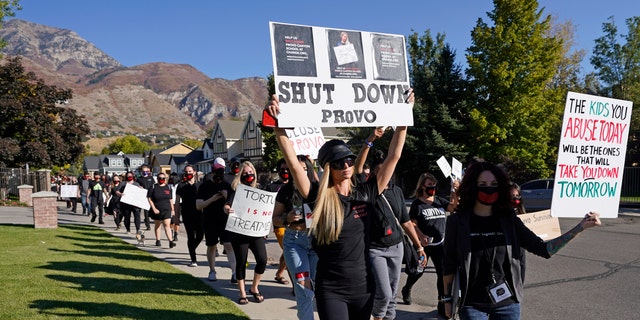 Paris Hilton, 39, is joined by several other protesters in Utah on Friday.