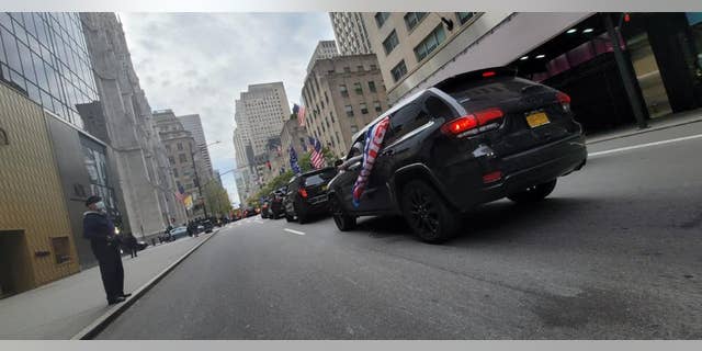 A pro-Trump caravan making its way through Manhattan. 