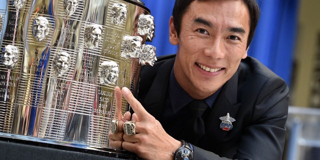 Sato's face is already on the trophy marking his 2017 win.