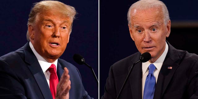 Donald Trump and Joe Biden during the second and final presidential debate on Oct. 22, 2020, at Belmont University in Nashville, Tennessee.