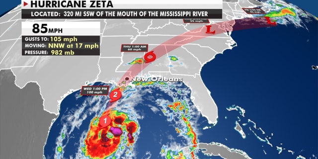 Hurricane Zeta expected to become even stronger before it makes landfall in Louisiana 5 The forecast track of Hurricane Zeta.