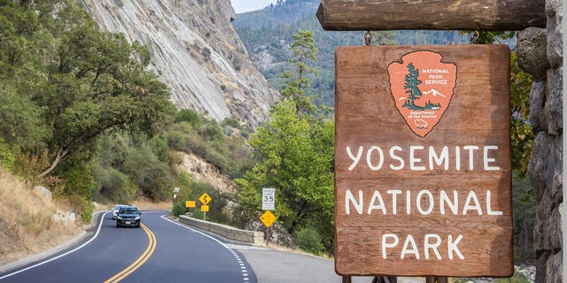 A sign is shown here at Yosemite National Park in California's Sierra Nevada mountains.