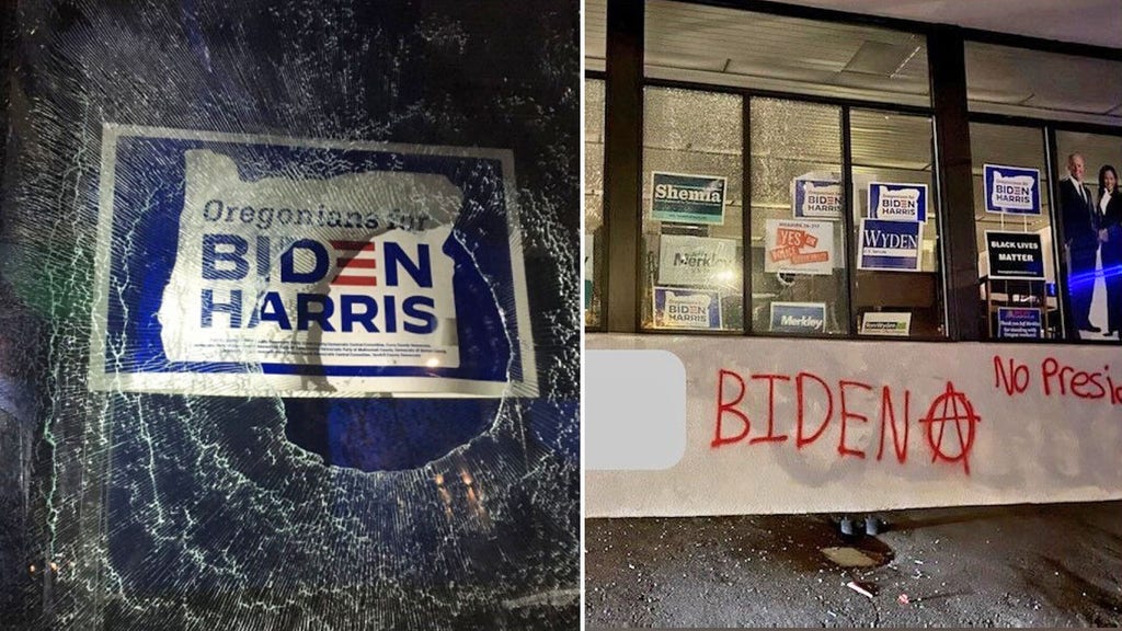 Antifa rioters trash Dem campaign office, spray paint anti-Biden messages