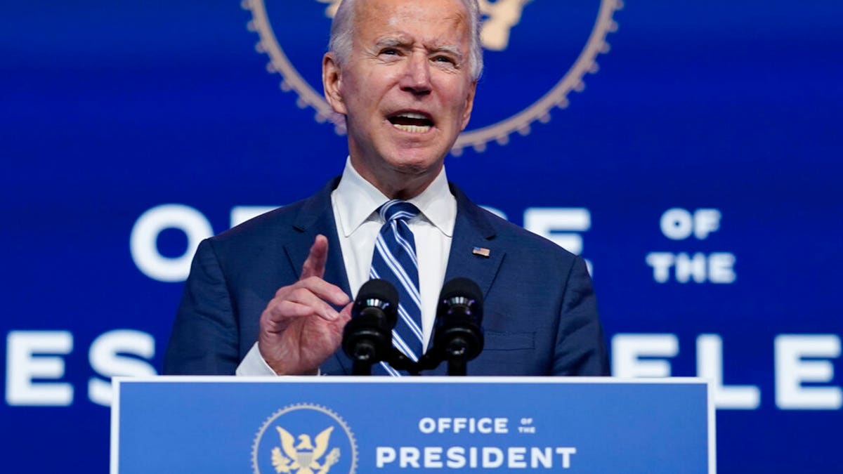 FILE: President-elect Joe Biden speaks at The Queen theater in Wilmington, Del.