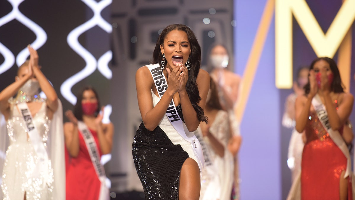 Asya Branch, Miss Mississippi USA 2020, is announced Miss USA 2020 winner, on stage at the Miss USA Competition, on November 7, 2020, at Graceland in Memphis Tennessee.