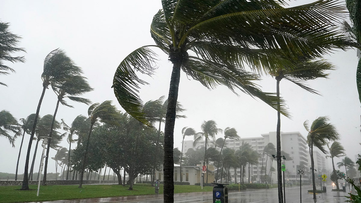 A normally bustling Ocean Drive is shown during a downpour, Sunday, Nov. 8, 2020, on Miami Beach, Florida's famed South Beach. A strengthening Tropical Storm Eta cut across Cuba on Sunday, and forecasters say it's likely to be a hurricane before hitting the Florida Keys Sunday night or Monday. (AP Photo/Wilfredo Lee)