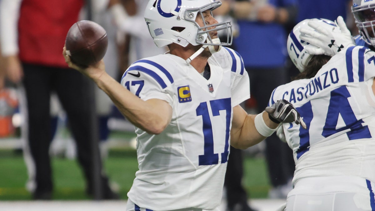 Indianapolis Colts quarterback Philip Rivers (17) throws during the first half of an NFL football game against the Detroit Lions, Sunday, Nov. 1, 2020, in Detroit. (AP Photo/Tony Ding)