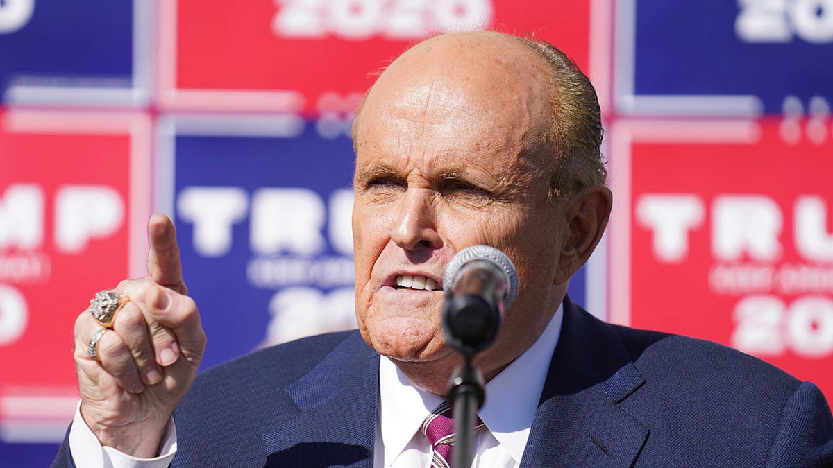 Former New York City mayor Rudy Giuliani, a lawyer for President Donald Trump, speaks during a news conference on legal challenges to vote counting in Pennsylvania, Saturday Nov. 7, 2020, in Philadelphia. (Associated Press)