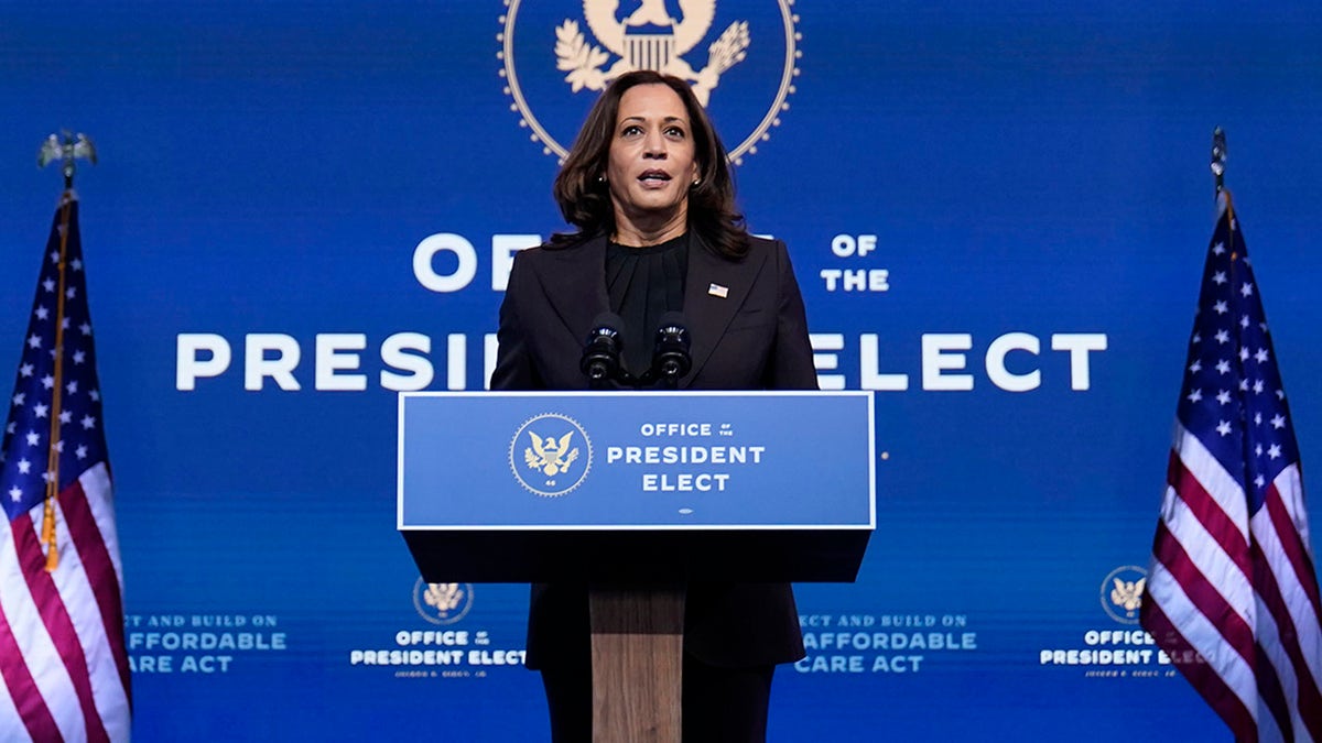 Vice President-elect Kamala Harris speaks at The Queen Theater, Tuesday, Nov. 10, 2020, in Wilmington, Del. (AP Photo/Carolyn Kaster)