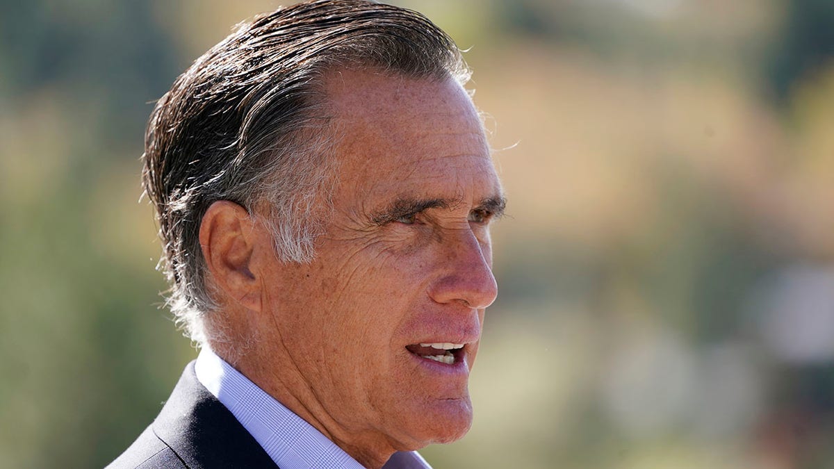 Sen. Mitt Romney, R-Utah, speaks during a news conference on Oct. 15, 2020, near Neffs Canyon, in Salt Lake City.