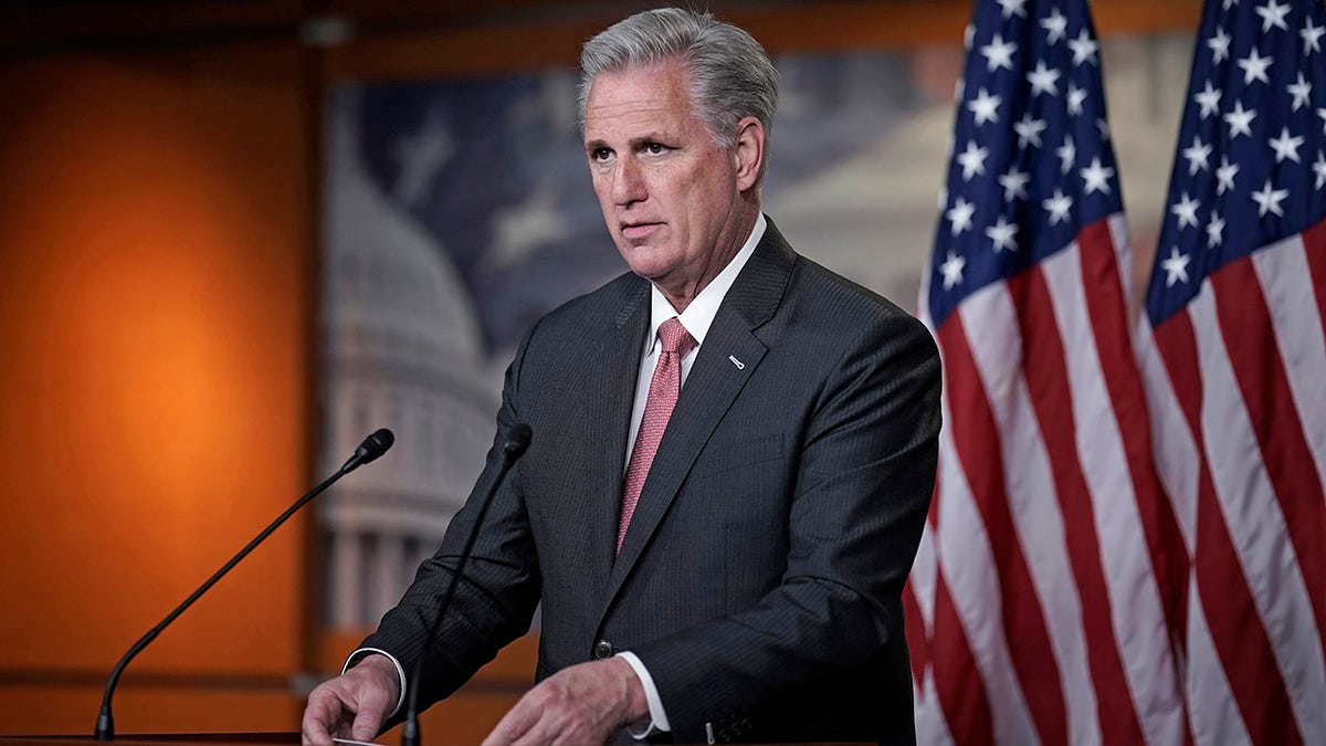 House Minority Leader Kevin McCarthy, R-Calif., talks about House Republicans and the election, during a news conference on Capitol Hill in Washington, Thursday, Nov. 12, 2020. (AP Photo/J. Scott Applewhite)