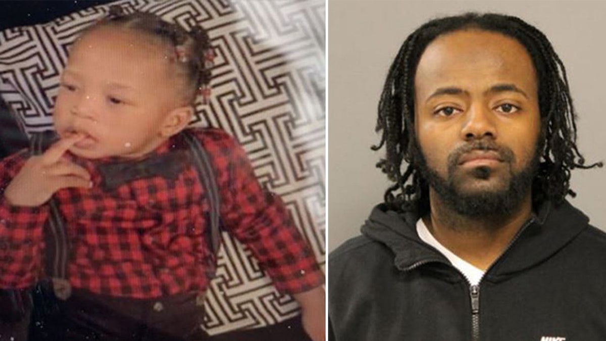 Police released photo of K'Marion, 1, and mugshot for Clarence Hebron, 27.   