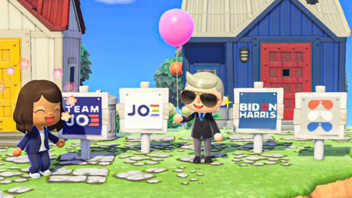 Avatars for Sen. Kamala Harris, D-Calif., and then-candidate Joe Biden in "Animal Crossing"