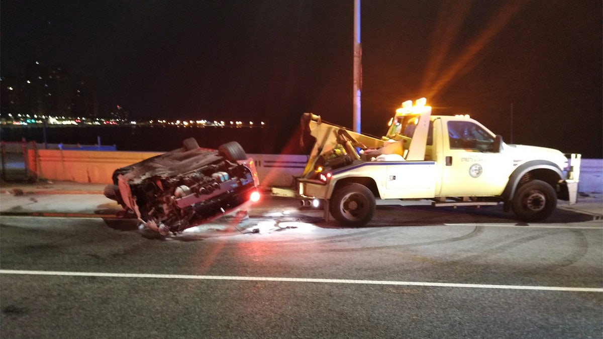 The Ferrari's two occupants weren't seriously injured.
