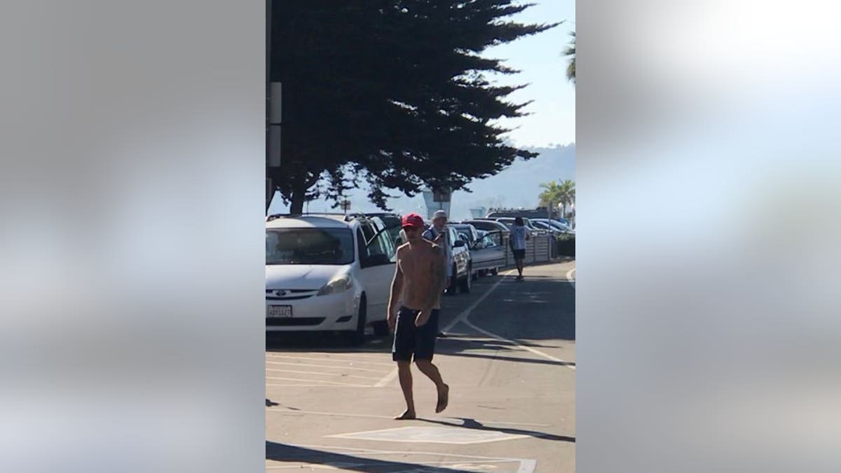 The shirtless man had allegedly harassed “numerous citizens on the beach and passing motorists” before attacking the victim and swiping his red hat and American flag, police said.