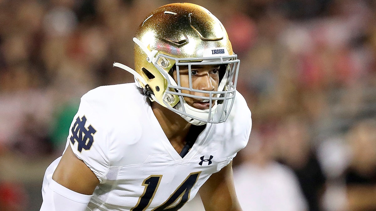 Notre Dame defensive back Kyle Hamilton during an NCAA football game on Monday, Sept. 2, 2019, in Louisville, Ky. (AP Photo/Tony Tribble)