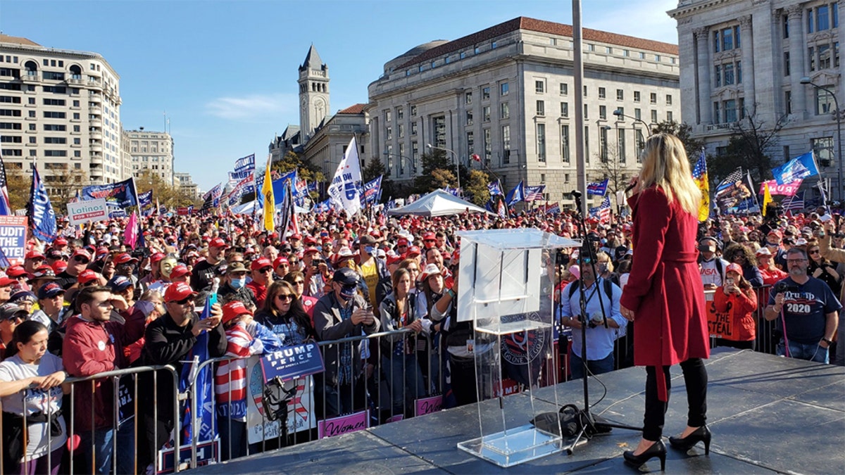 Rep.-elect Marjorie Taylor Greene speaks to Trump supporters. (Twitter/@mtgreenee)