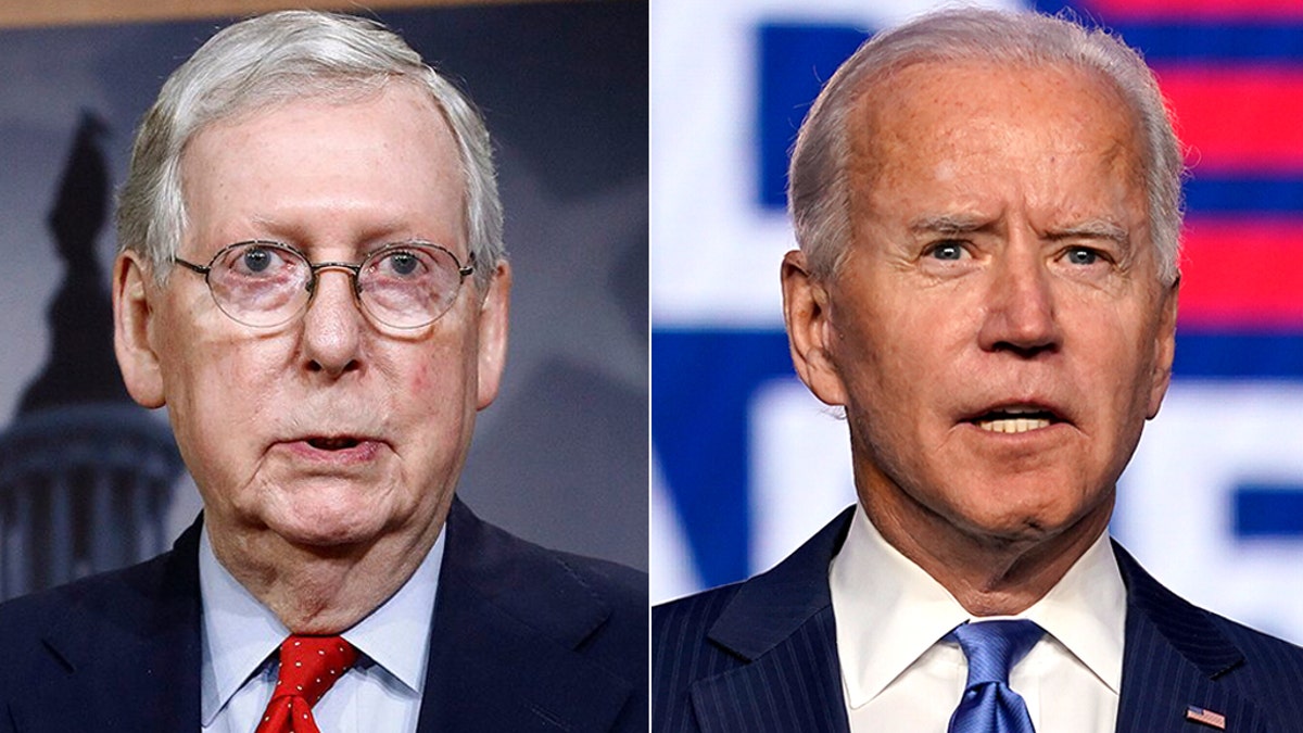 Sen. Mitch McConnell, R-Ky., left, offered little hope of GOP support for President Joe Biden's infrastructure spending proposal.