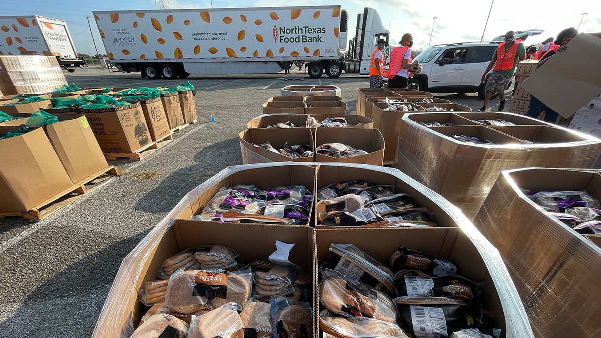 North Texas Food Bank gave out 600,000 pounds of food -- including 7,000 turkeys -- on Saturday to 25,000 people, according to reports.<br>
(Spectra/Fair Park First)