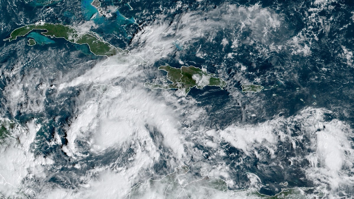 Tropical Storm Eta is seen over the central Caribbean on Sunday, Nov. 1, 2020.