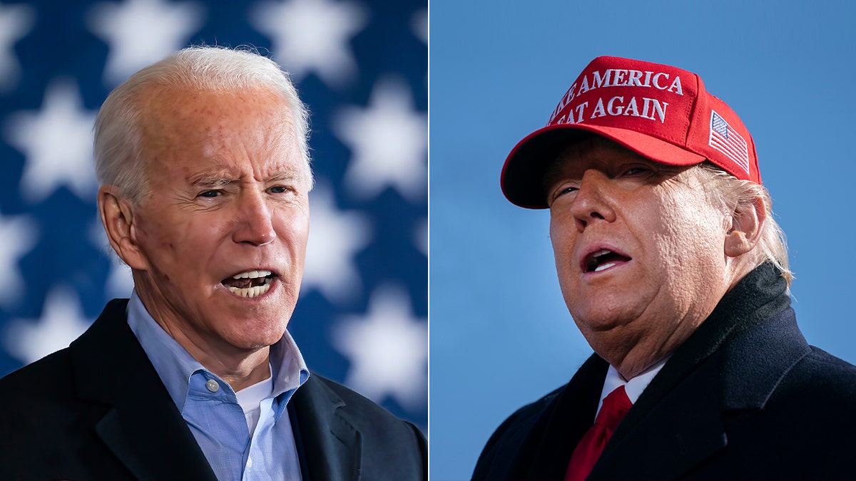 A split image showing Biden and Trump
