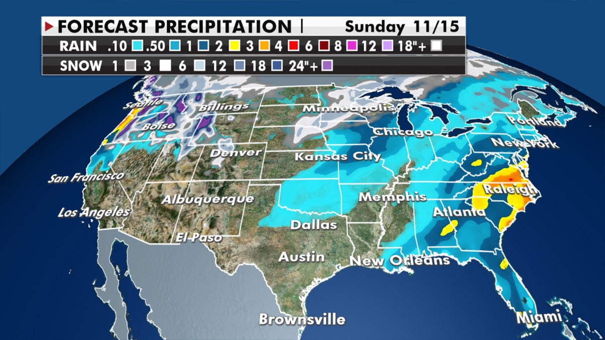 Forecast precipitation from the latest storm system.