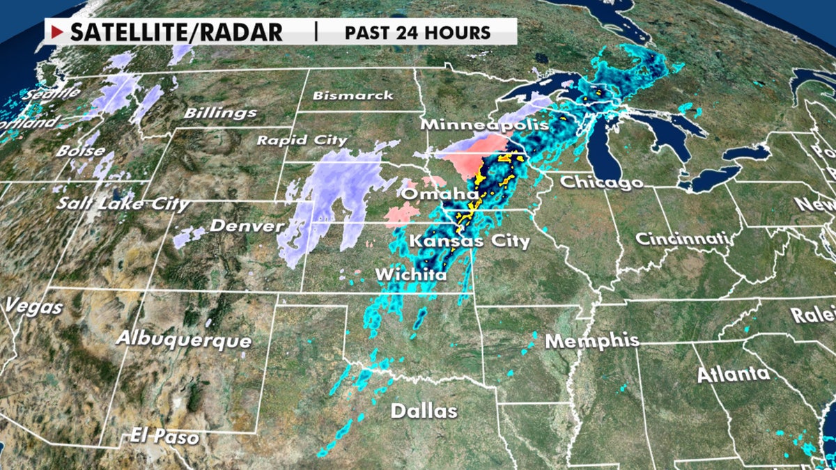 A cold front and associated storm system are bringing a mix of snow, freezing rain and rain across the nation's midsection.