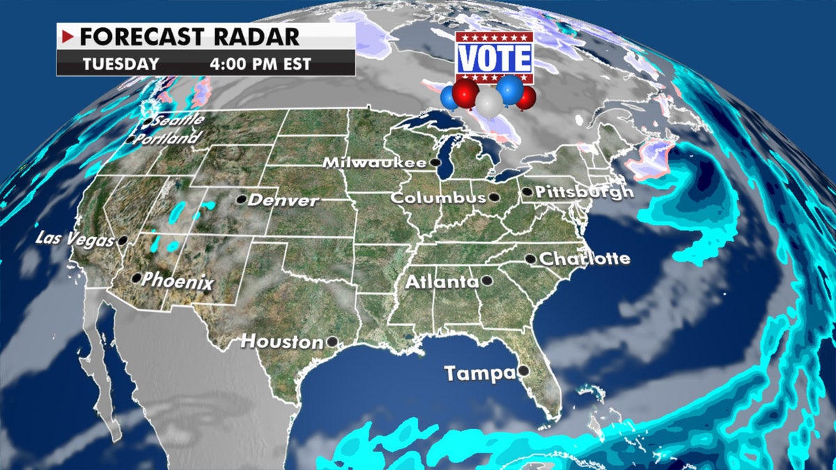 Dry conditions stretch from coast-to-coast on Election Day.