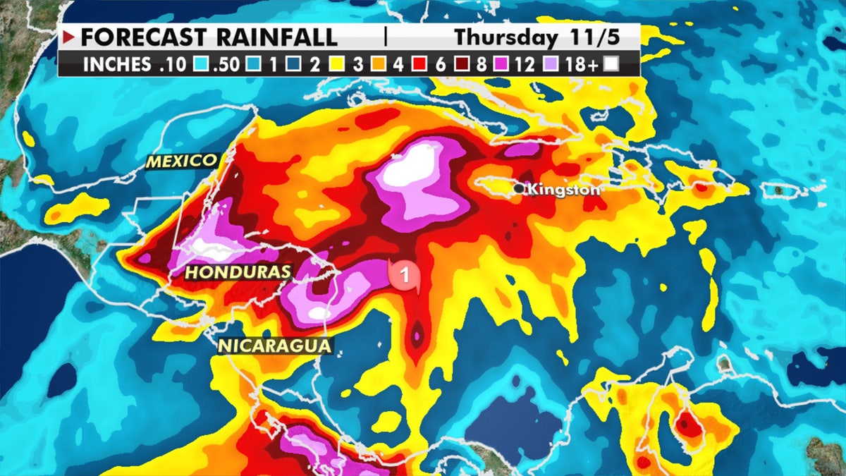 Forecast rainfall amounts from Hurricane Eta.