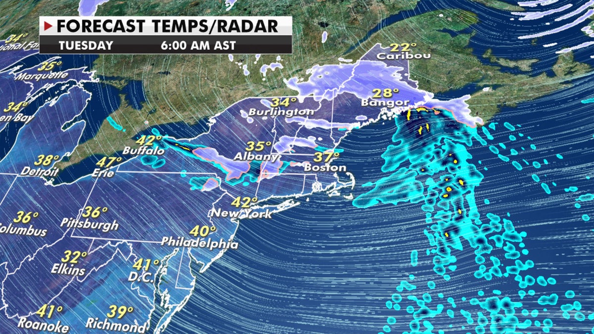 Light snow is possible across portions of the Northeast on Tuesday morning.